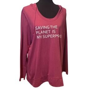 Hand Printed Upcycled Womens 2X Saving the Planet Superpower Activewear Hoodie